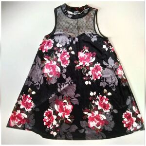 heart soul midi black sleeveless velvet dress with flower print size Medium Wome